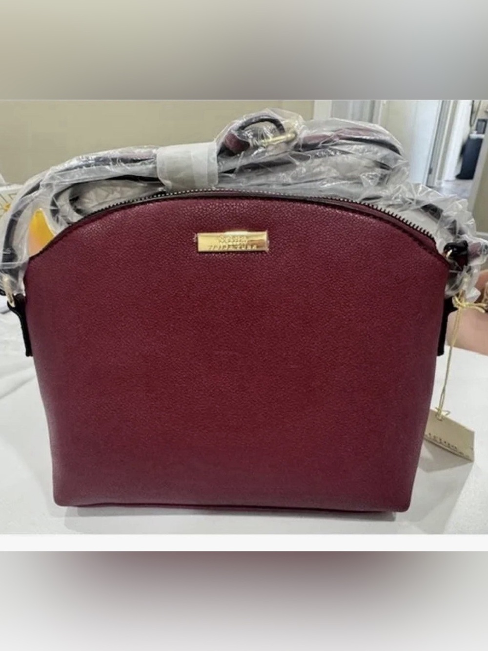 Trina Turk Wine Burgundy Vegan Leather Dome Crossbody Bag